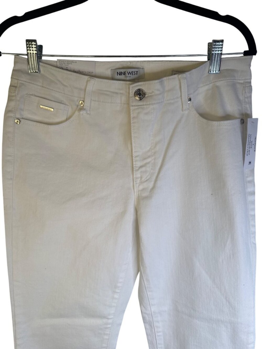 New Nine West Size 4 Gramercy Crop Jeans Slim Fit White Soft Twill Fray Cuff - Picture 9 of 13